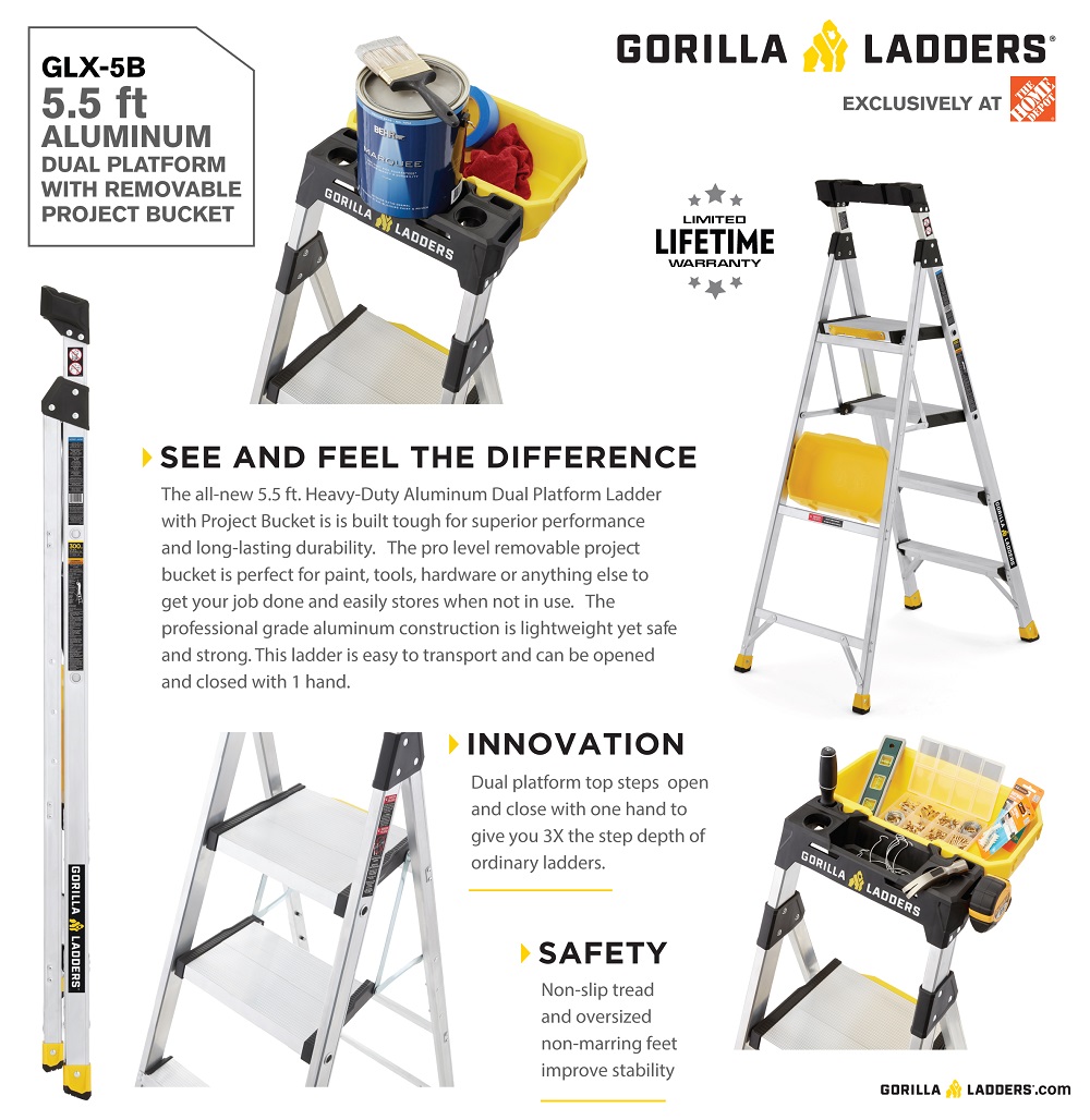 Gorilla Ladders 5.5 ft. Aluminum Dual Platform HeavyDuty Hybrid Ladder